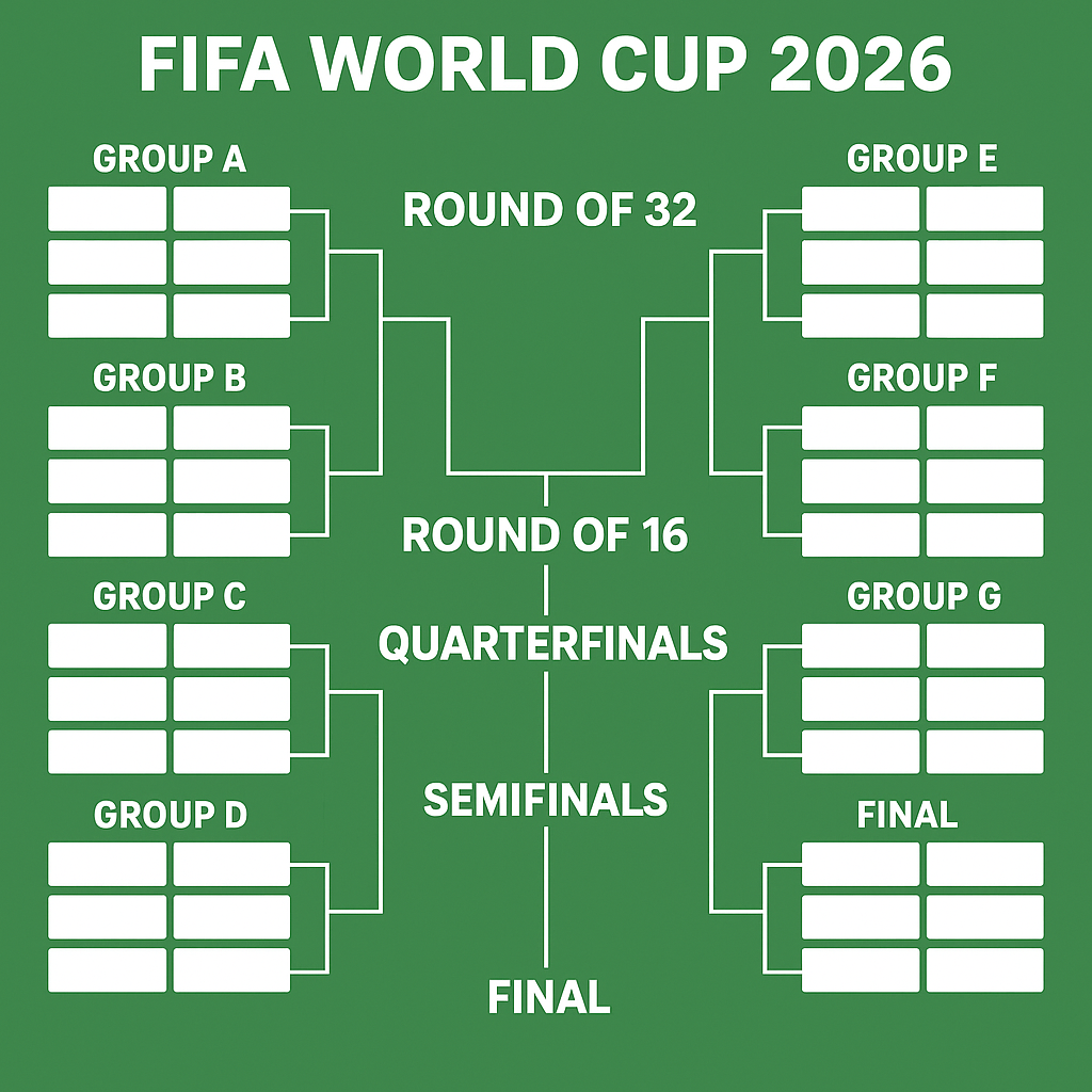 En grafisk representation av hur det nya turneringsformatet för FIFA Fotbolls-VM 2026 kommer att se ut
